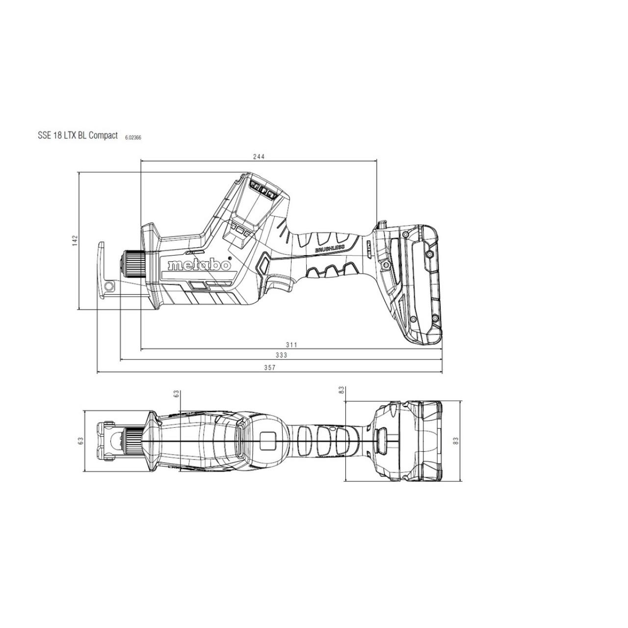 Akku-Säbelsäge SSE 18 LTX BL Compact - Grundgerät ohne Akku und Ladegerät